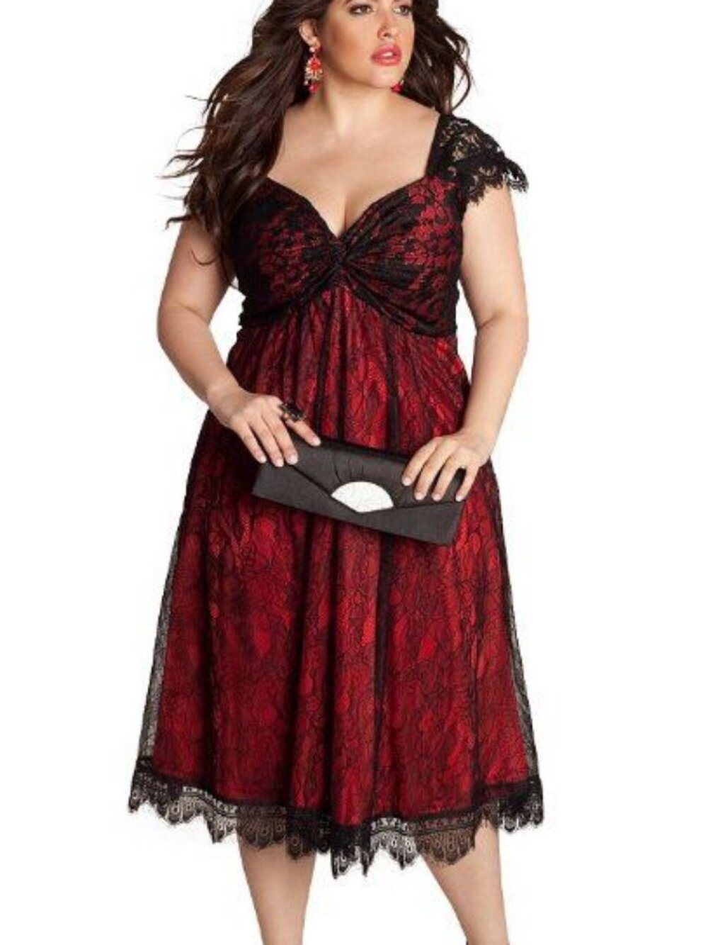 IGIGI Red & Black Lace Midi Dress, Sz 18-20
